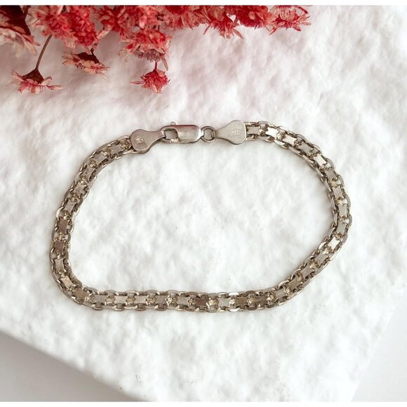 Jewelry - Sterling Silver flat chainlink Lobster Claw 925 Vintage Minimalist Bracelet - 7"